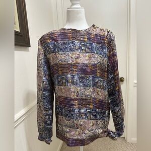 Vintage Evanna Watercolor Satin Blouse Sz 14
